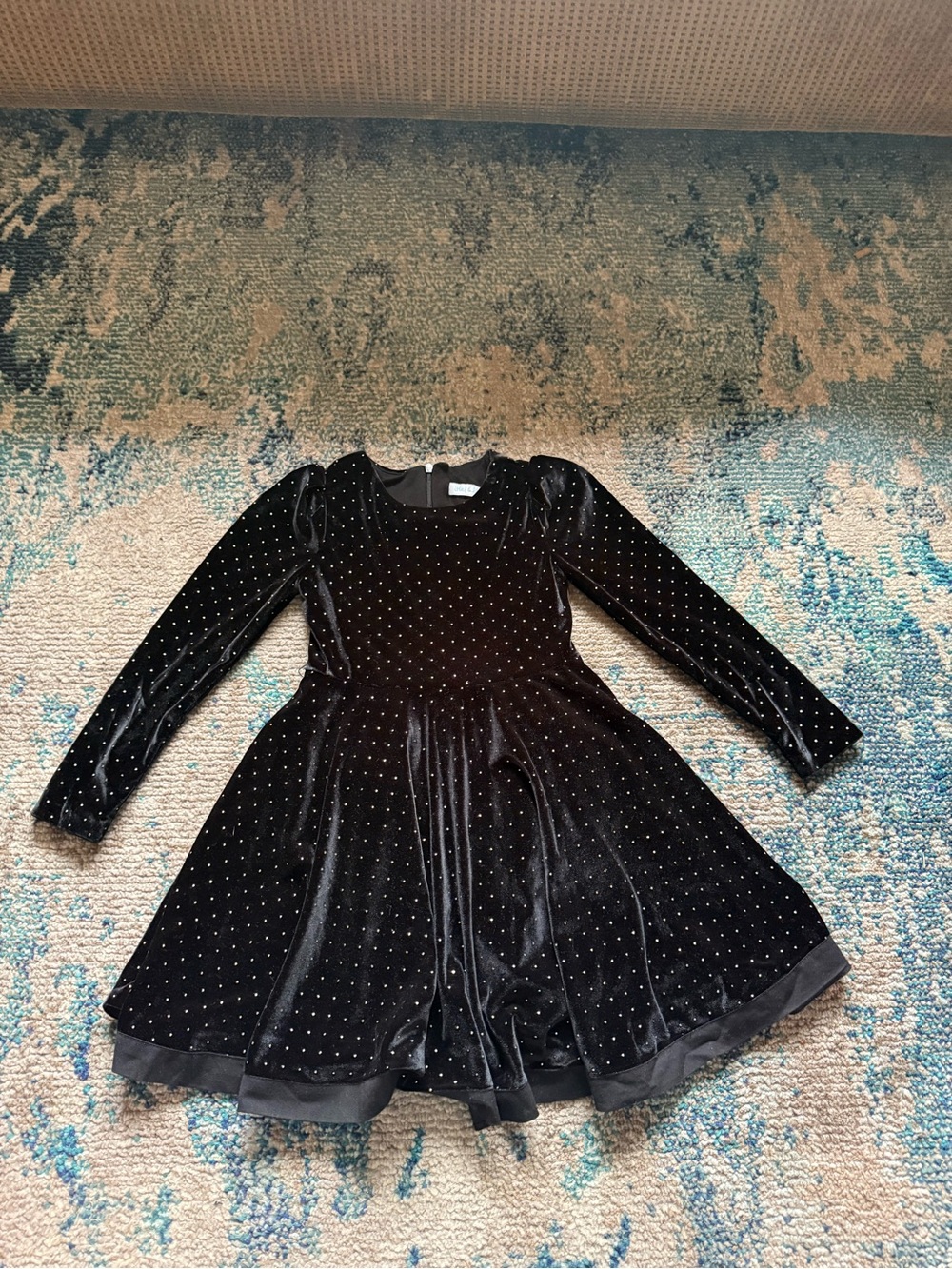 Black Velvet Dress with Metallic Polka Dots - Labelled '5'